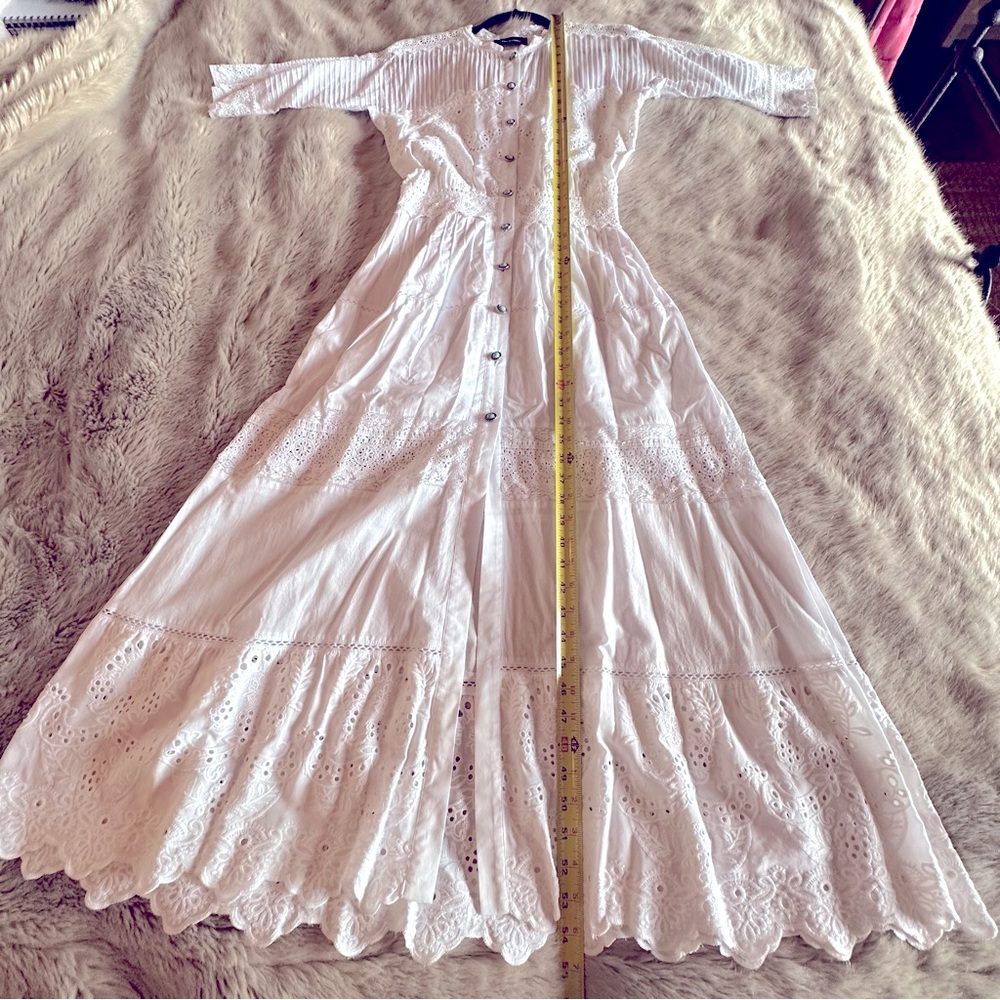 The Kooples White Lace Dress With Aqua Buttons